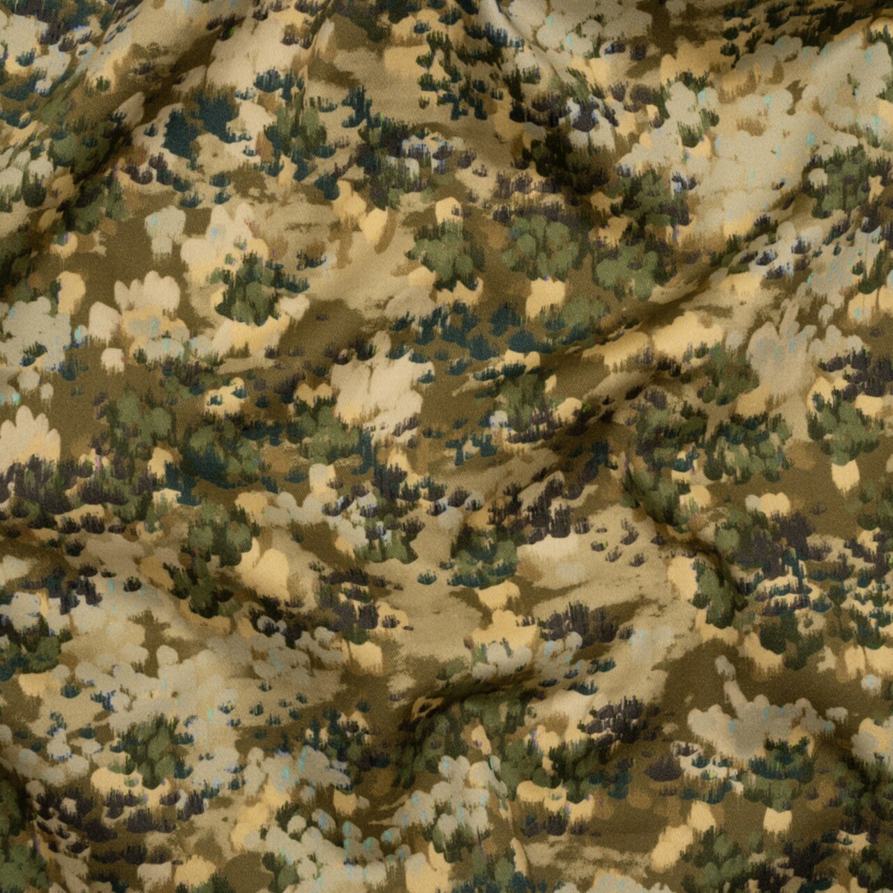 1 Yard Stretch Cotton Sateen Olive Green and Beige Abstract Dots Forest Lookout Print Fabric